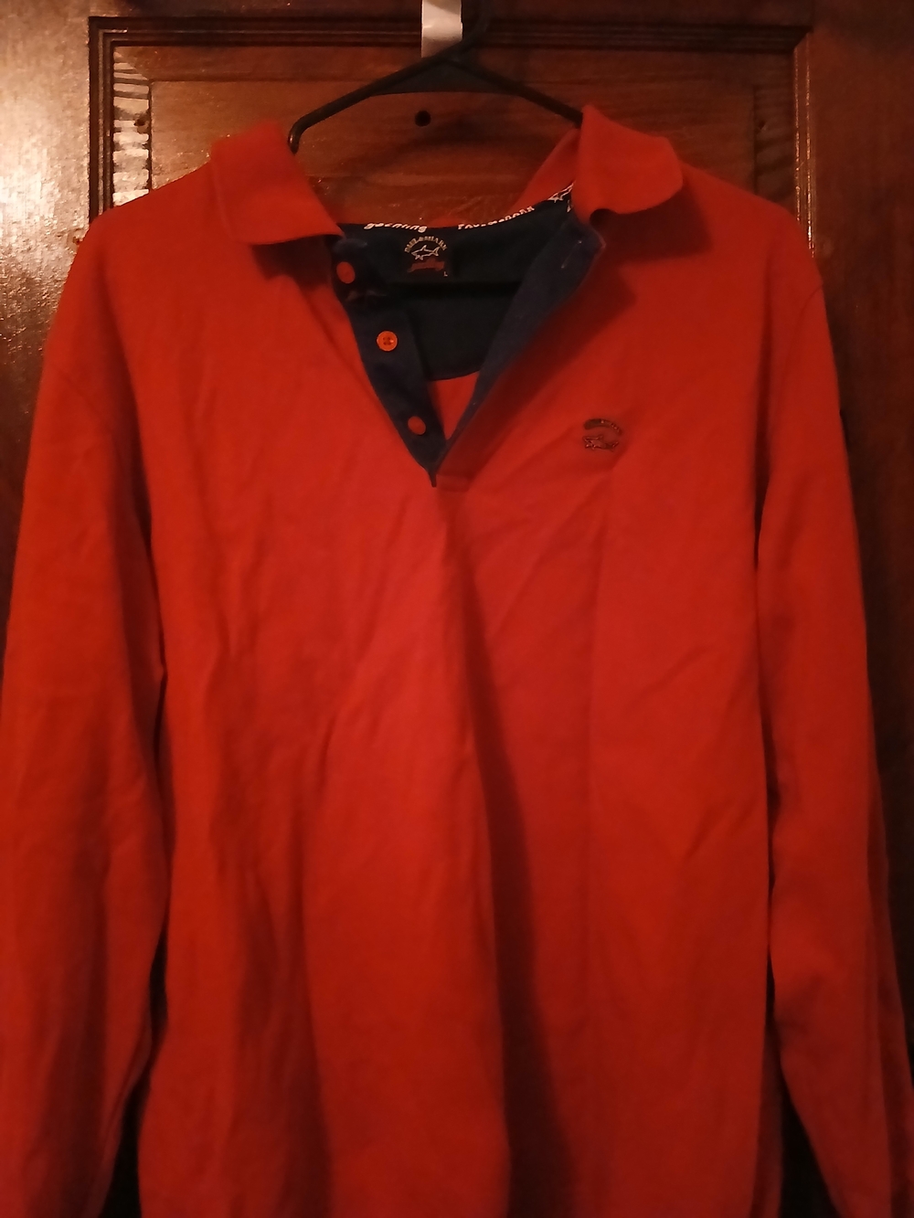 Paul & Shark Men's Red Long Sleeve Polo with Navy Placket
